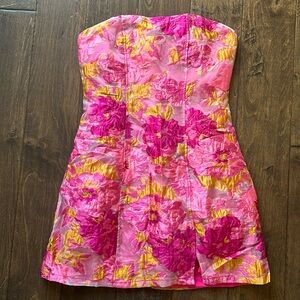 Marlina Strapless Jacquard Mini Dress Pink